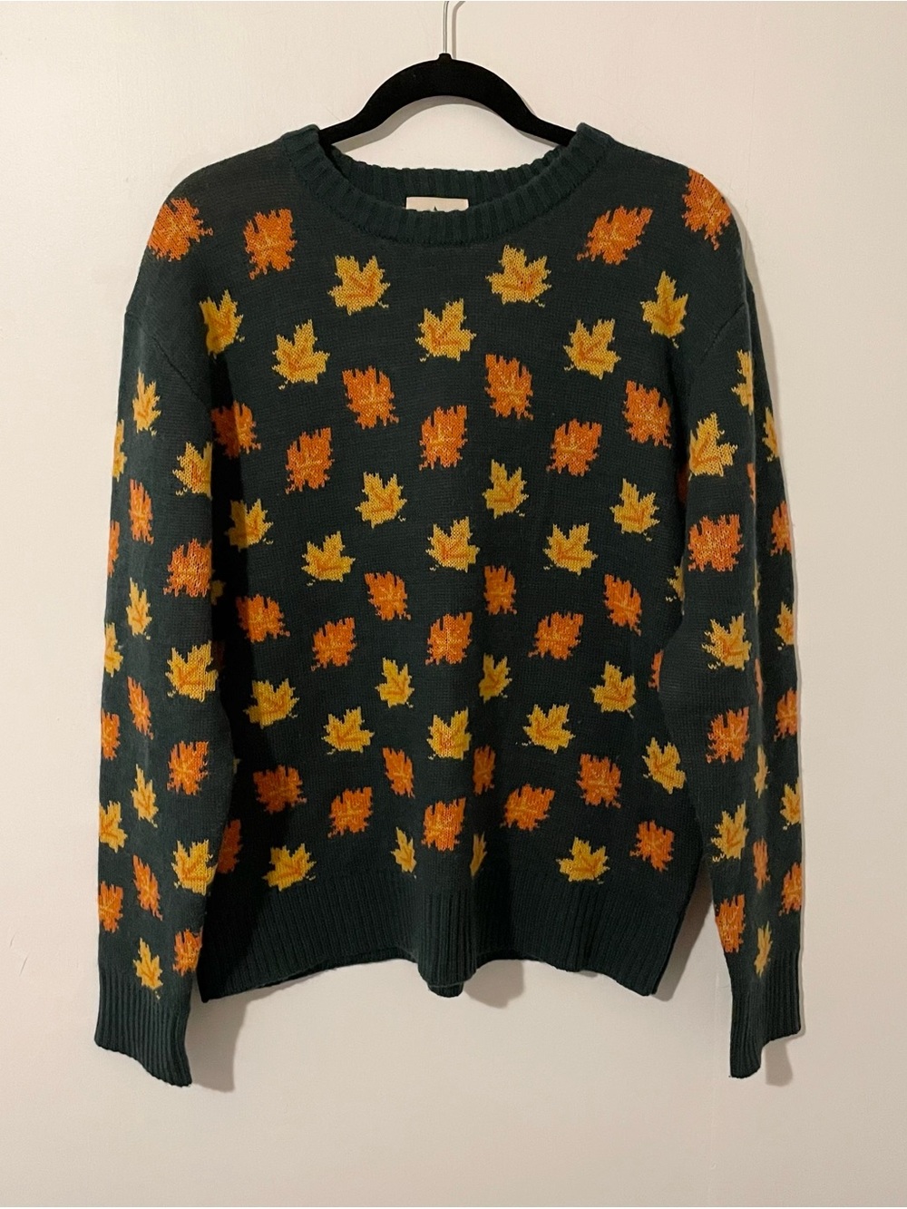 Kiel James Patrick Big Cozy Fall Leaf Print Crewneck Sweater Size XL extra large